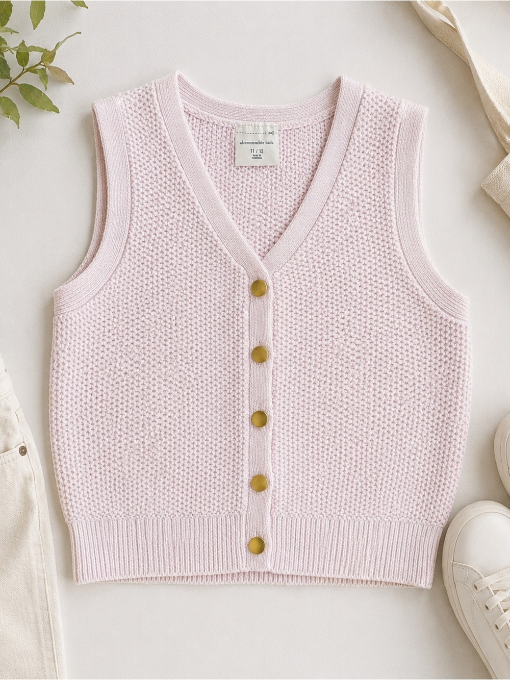 Abercrombie Kids Pink Knit Sweater Vest Girls 11/12 Button Front Preppy